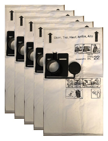 Fits Festool CT22 SelfClean 452970 Filter Bag, Tear-Resistant Material, 5-PK