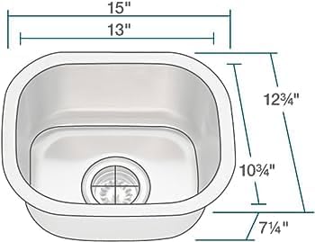 M1512 Stainless Steel Undermount Vegetable Prep or RV Bar Sink 18-Gauge