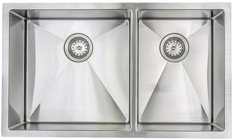 E2 Stainless VSR-703 Ultra Modern Kitchen Sink Double Bowl, 16 Gauge Stainless Steel Undermount