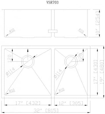 E2 Stainless VSR-703 Ultra Modern Kitchen Sink Double Bowl, 16 Gauge Stainless Steel Undermount